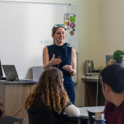 Wellington Middle-High School teacher Jenn Mitchell teaching to her class.