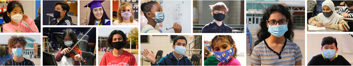 Collage of many students from across PSD wearing masks.