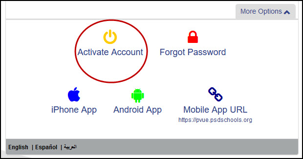 Screenshot of Activate Your Account prompt on ParentVUE.