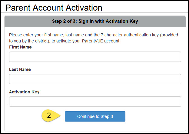 Screensbot of Parent Account Activation Sign In page.