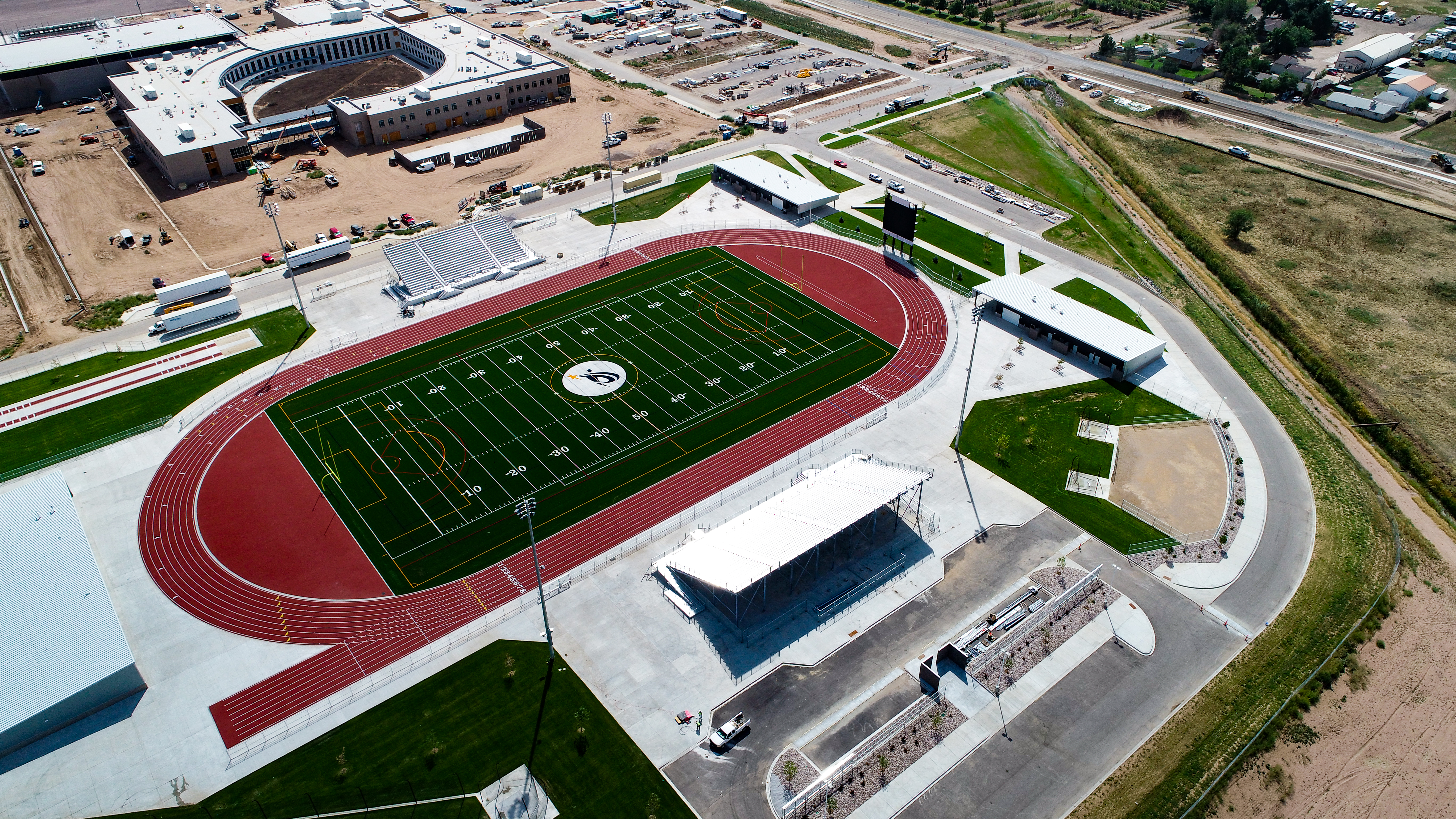 Timnath Middle-High School drone shot of the stadium.