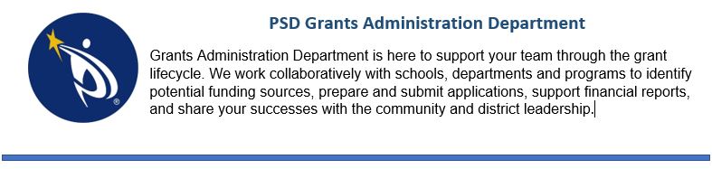 The Grants Administration Department is here to support your team through the grant lifecycle. We work collaboratively with schools, departments and programs to identify potential funding sources, prepare and submit applications, support financial reports, and share your successes with the community and district leadership.