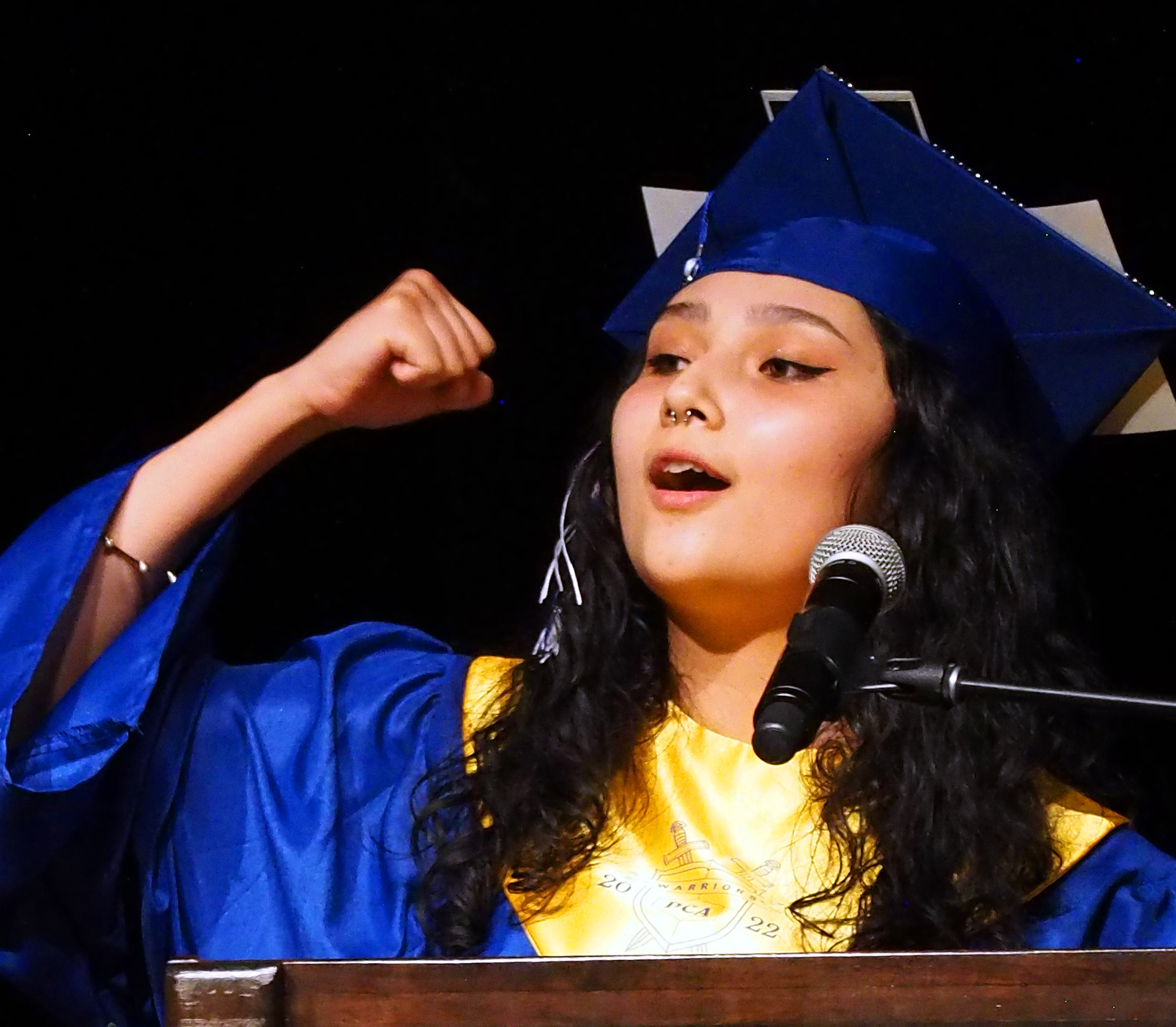 A Poudre Community Academy graduate speaks to the Class. 