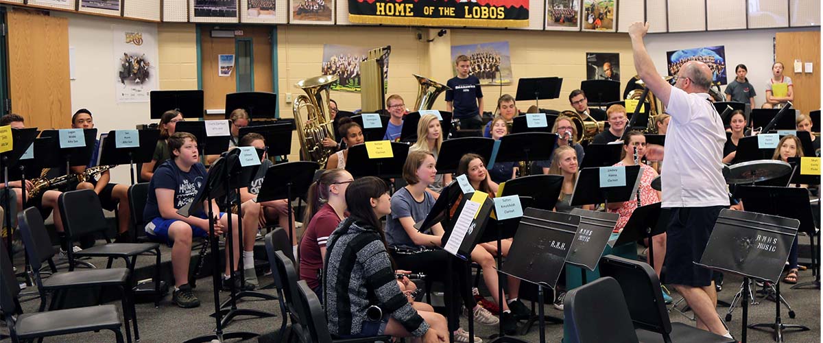 Summer music camp in a classroom at Rocky Mountain High School.