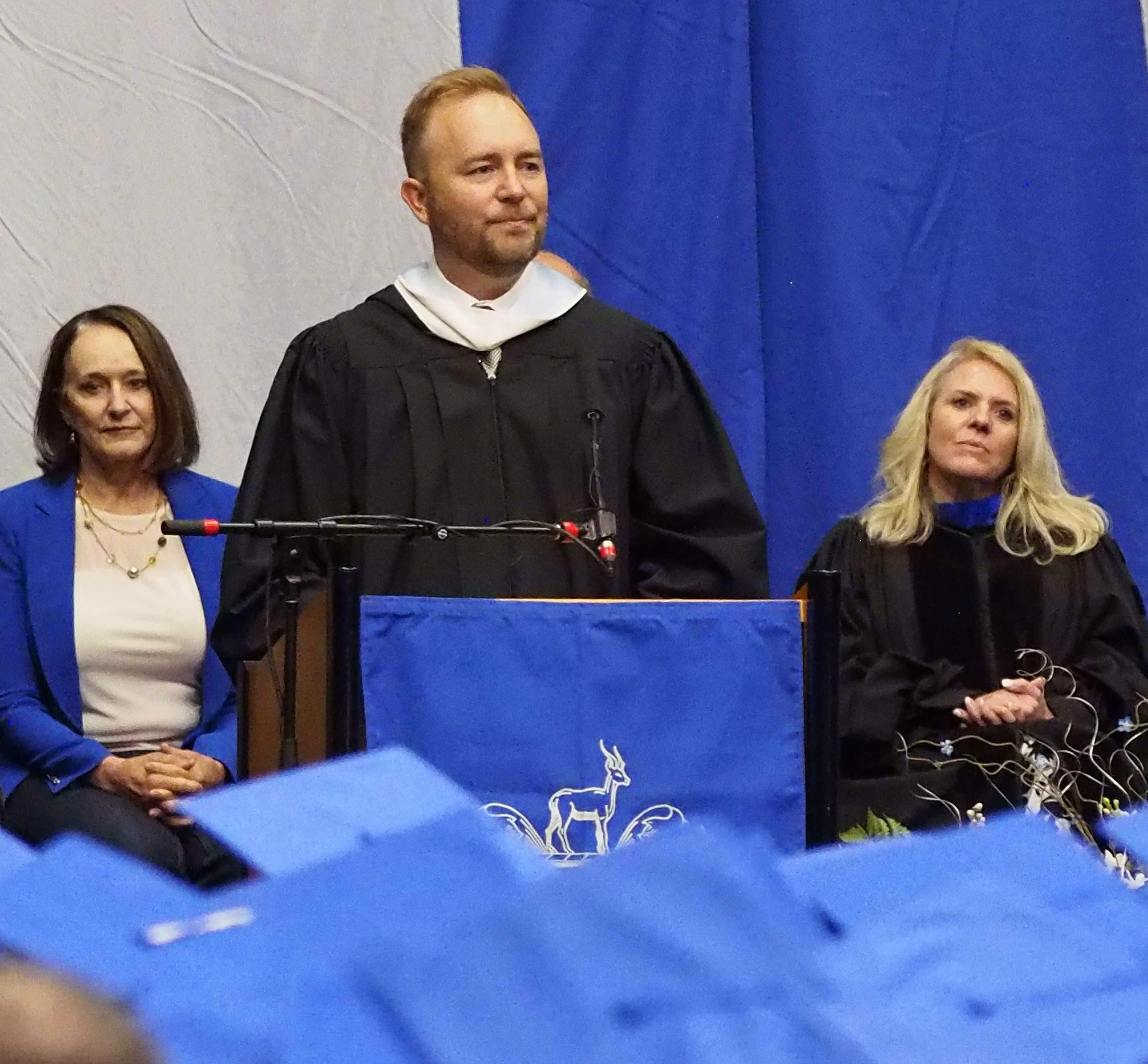 Superintendent Kingsley makes remarks at the PHS graduation.