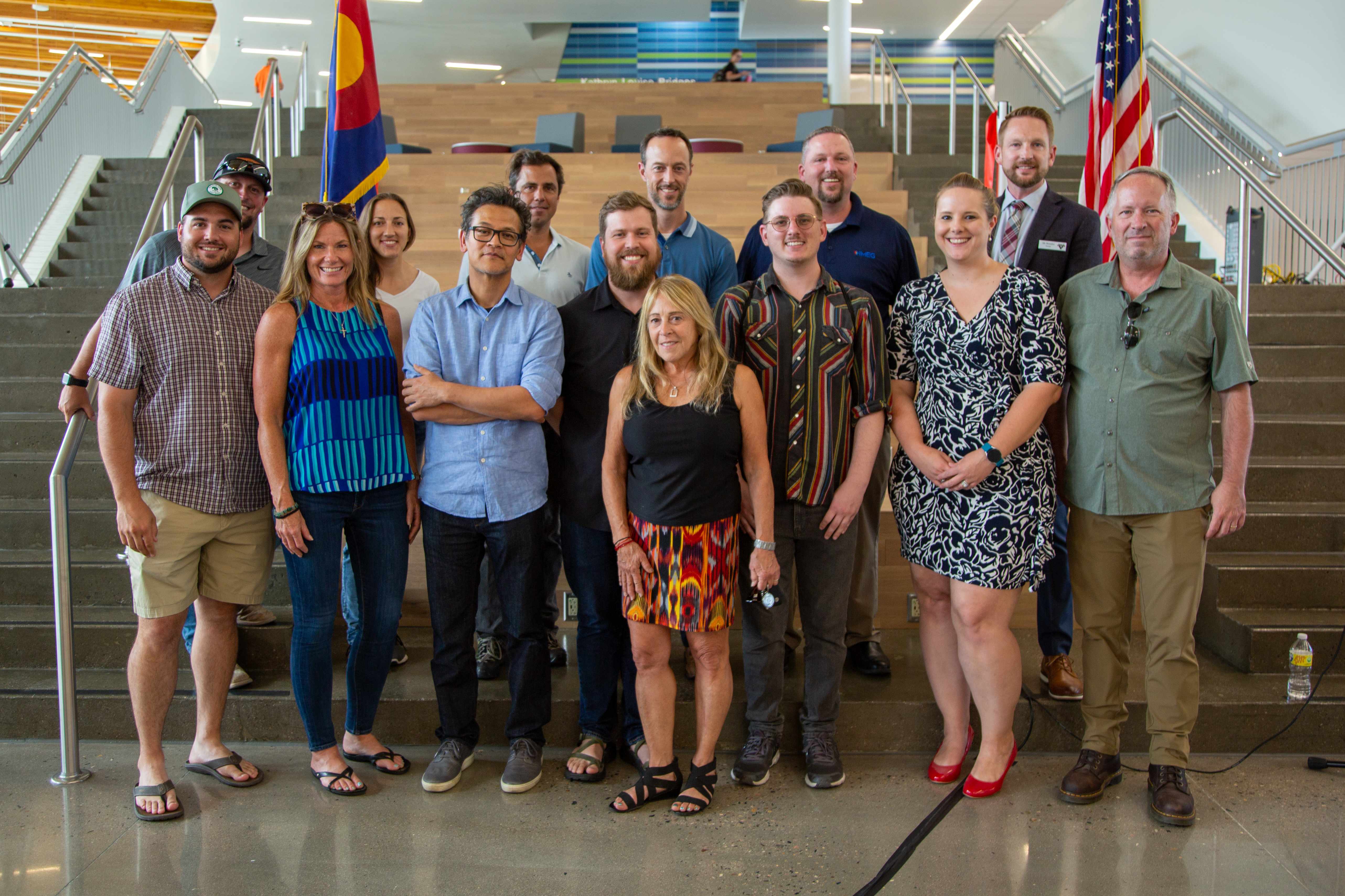 A group of people pose at the celebration. 