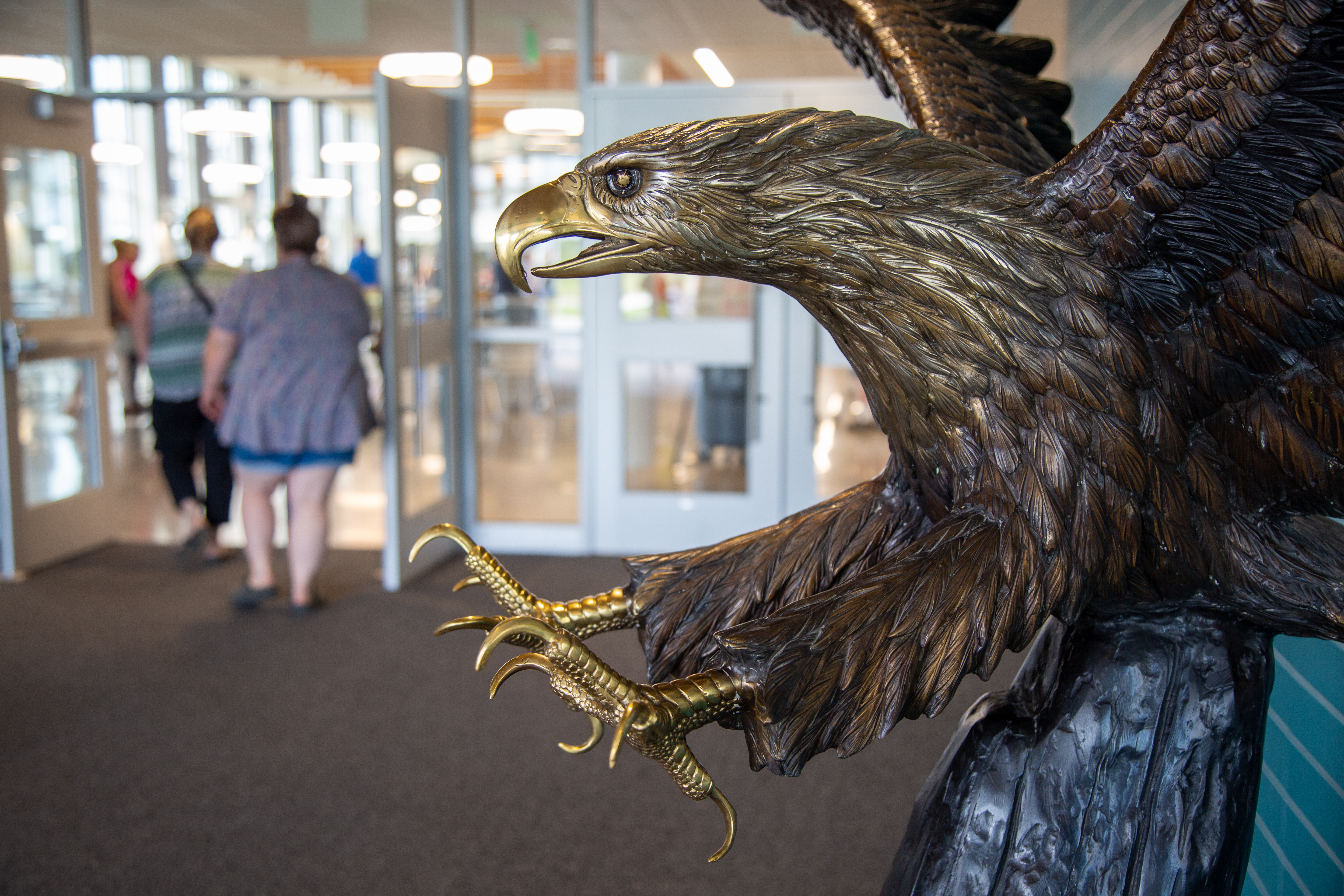 A bronze sculpture of an Eagle, the Wellington mascot. 