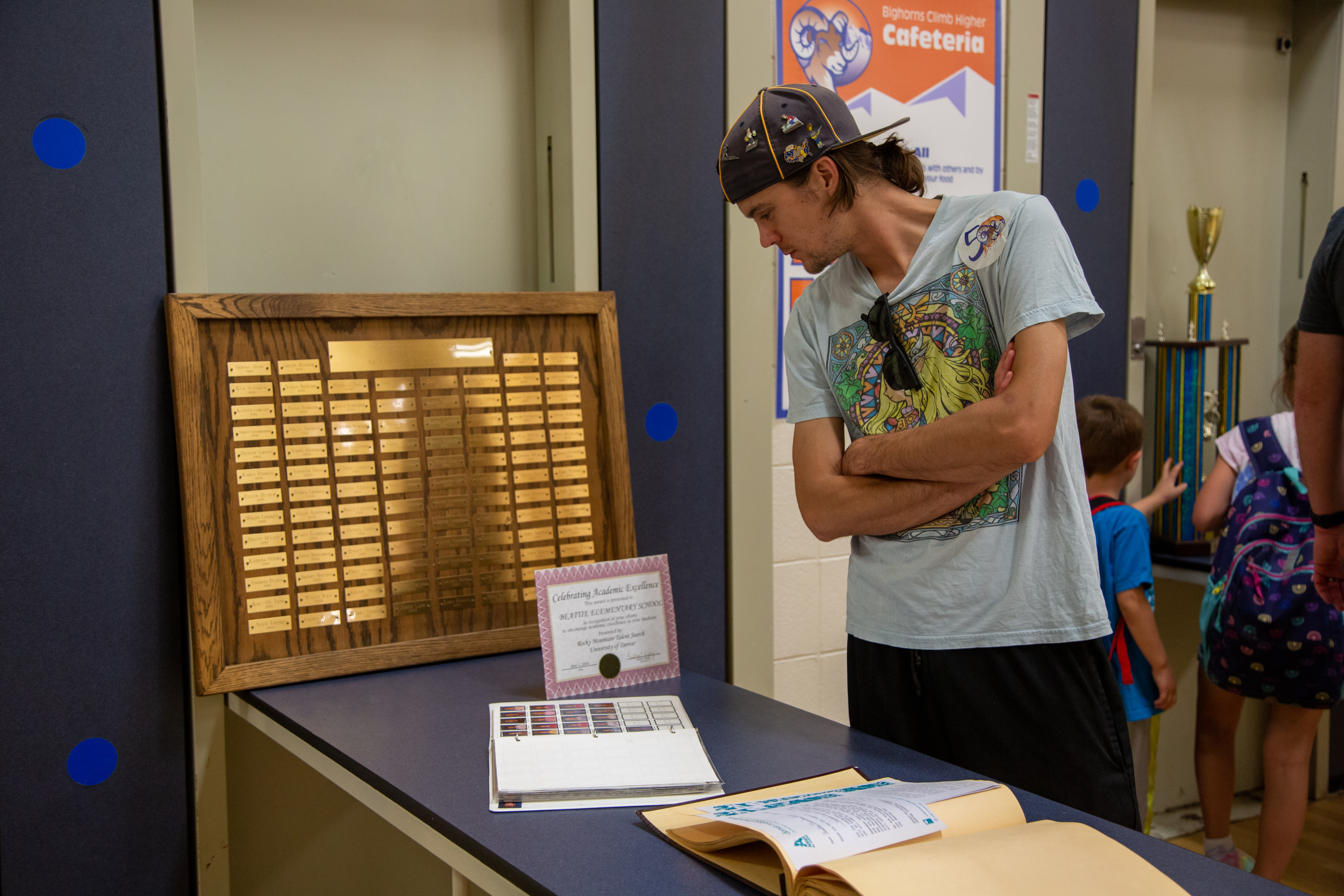 A visitor to Beattie checks out the school's history. 