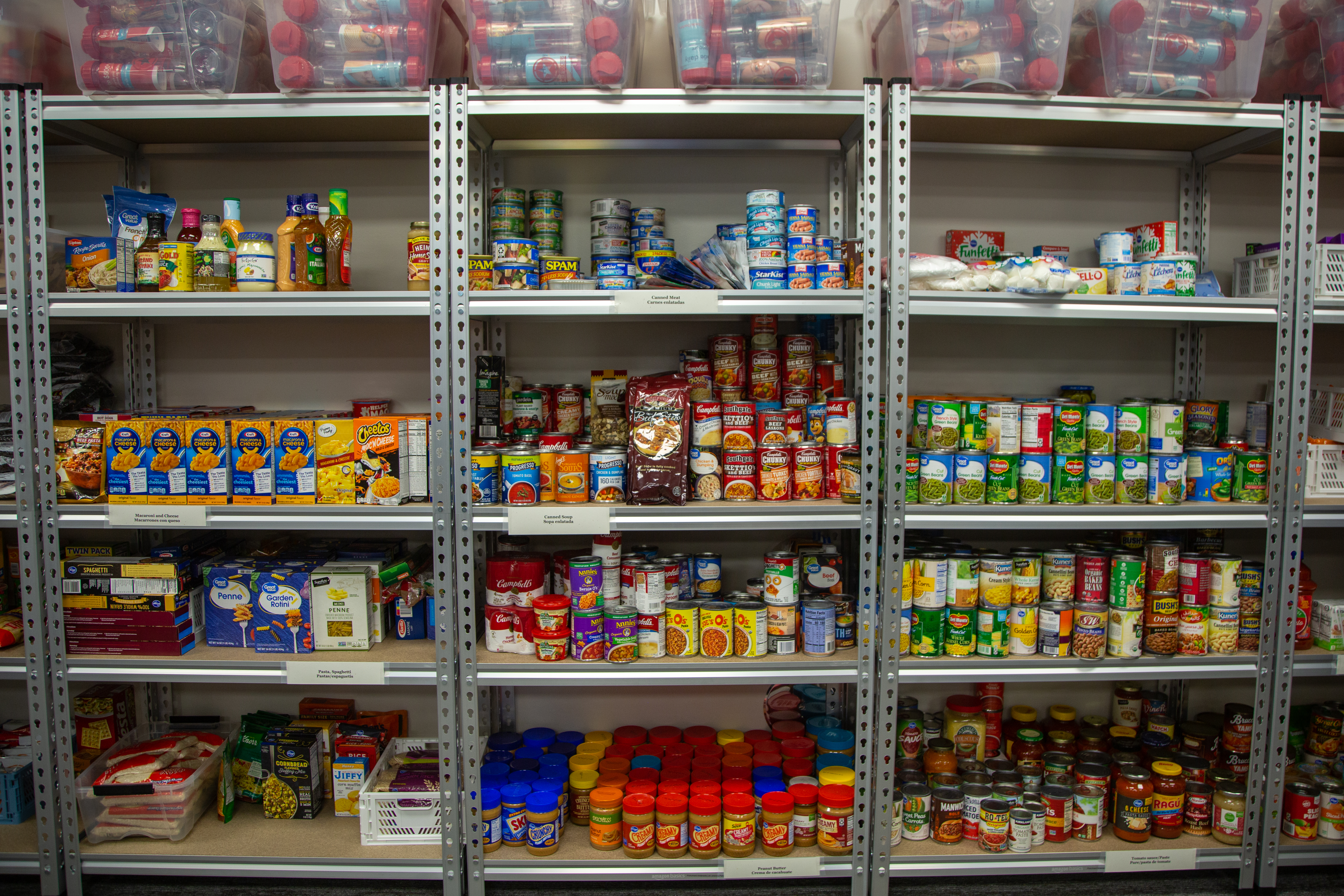 Canned goods inside the Pack Pantry. 