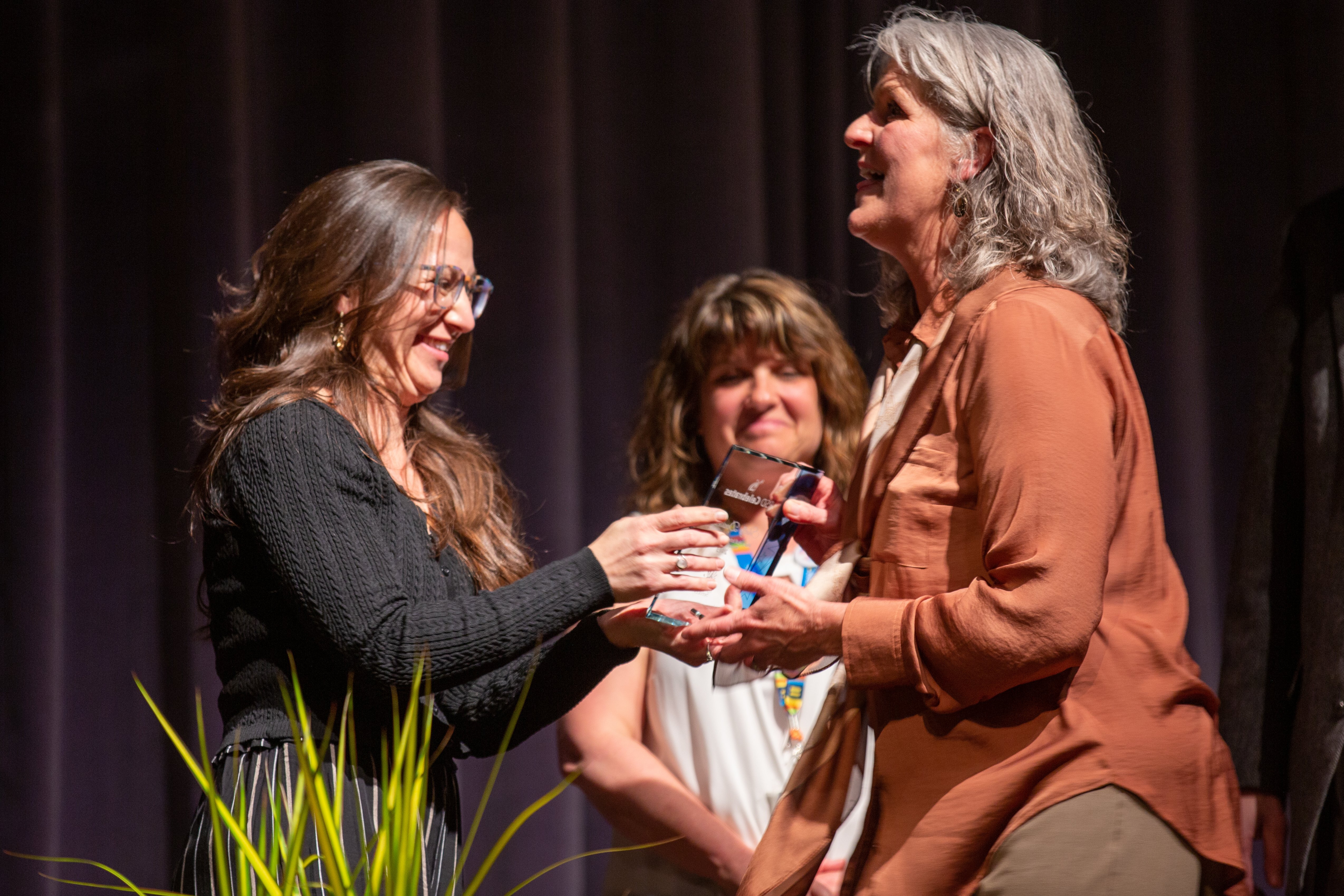 A staff member receives her award.