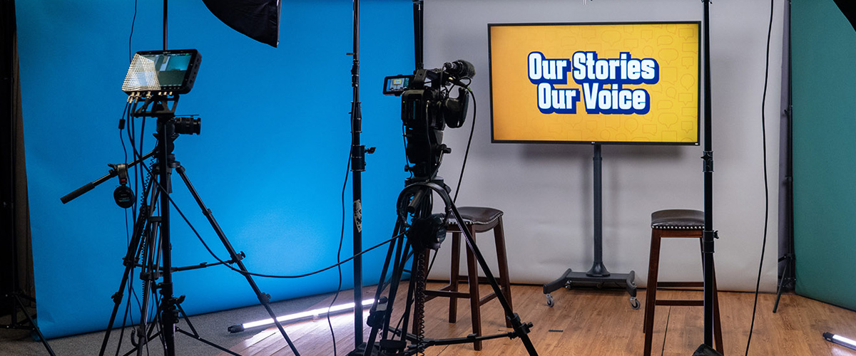 Cameras and set for Grads At A Glance - Our Stories, Our Voice