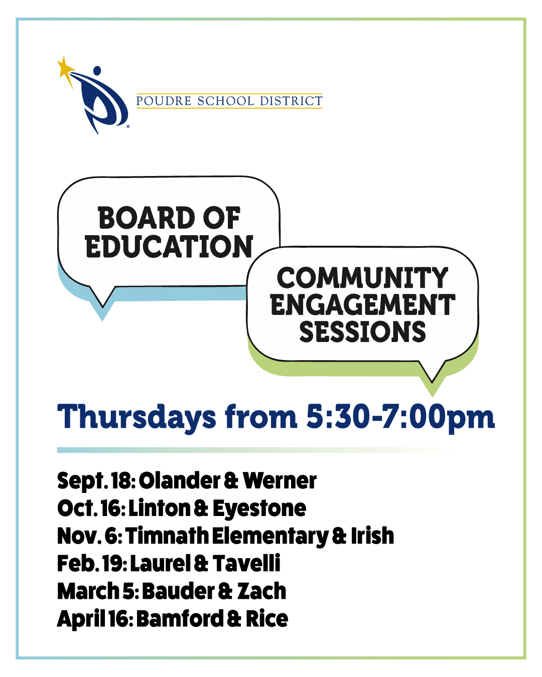 Board of Education Community Engagement Sessions - with dates listed