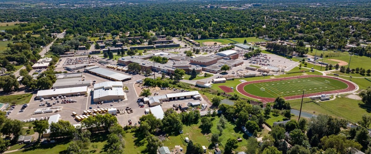 Ariel View of Poudre High School, and PSD Administration Building