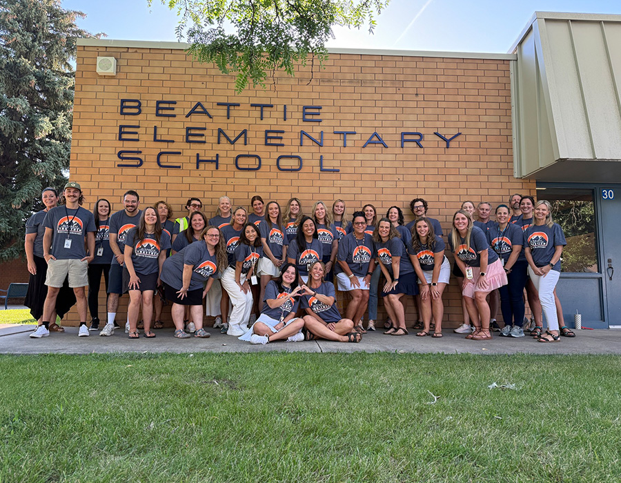 exterior and teachers at Beattie Elementary school