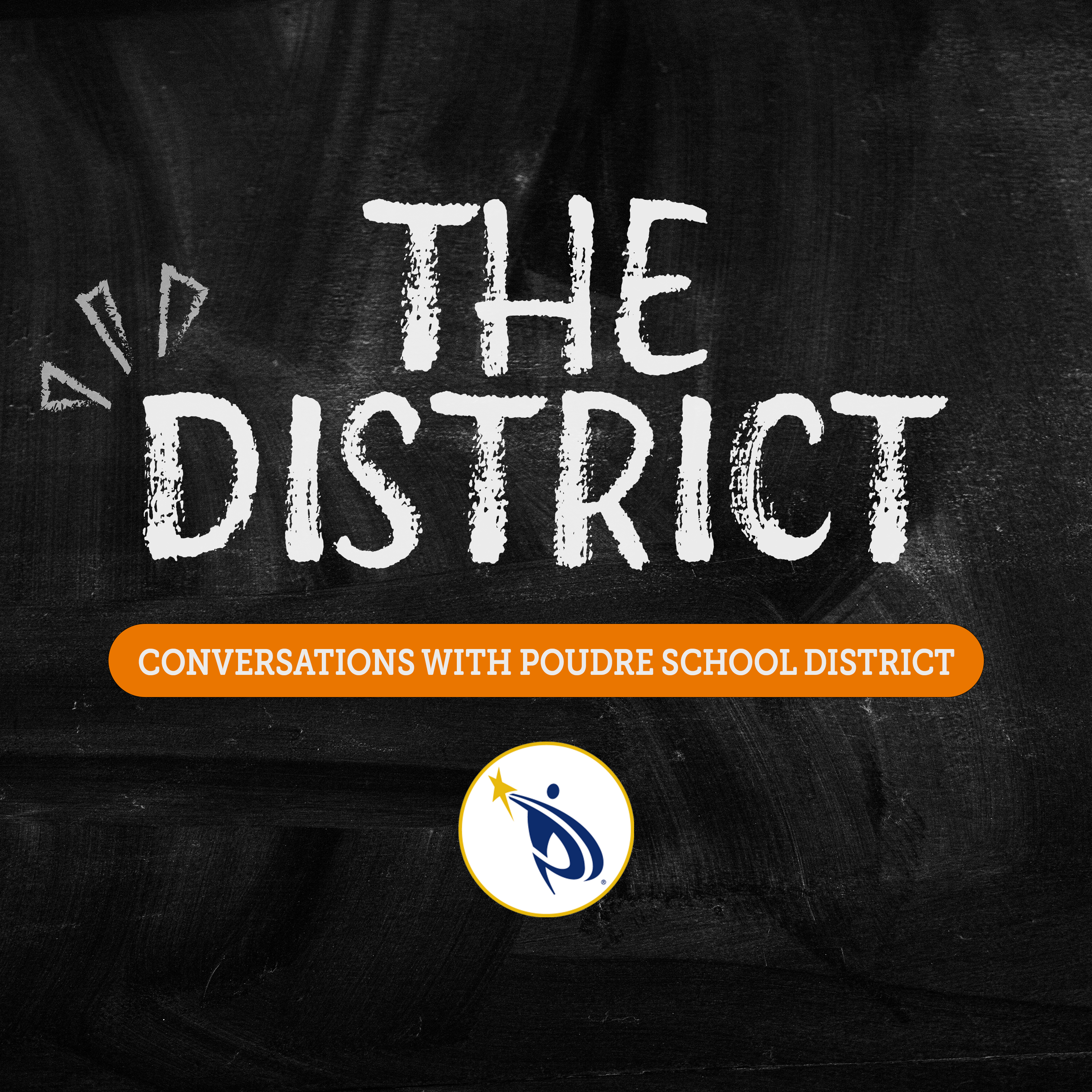 cover art for The District podcast that says The District in chalk on a chalkboard