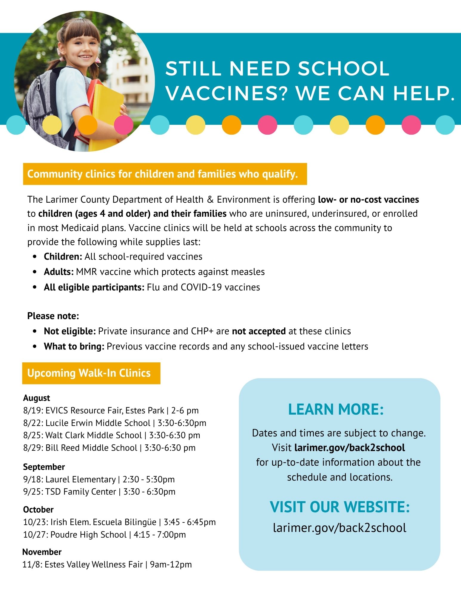 Larimer County Department of Health: Back To School Immunization Campaign Fliers