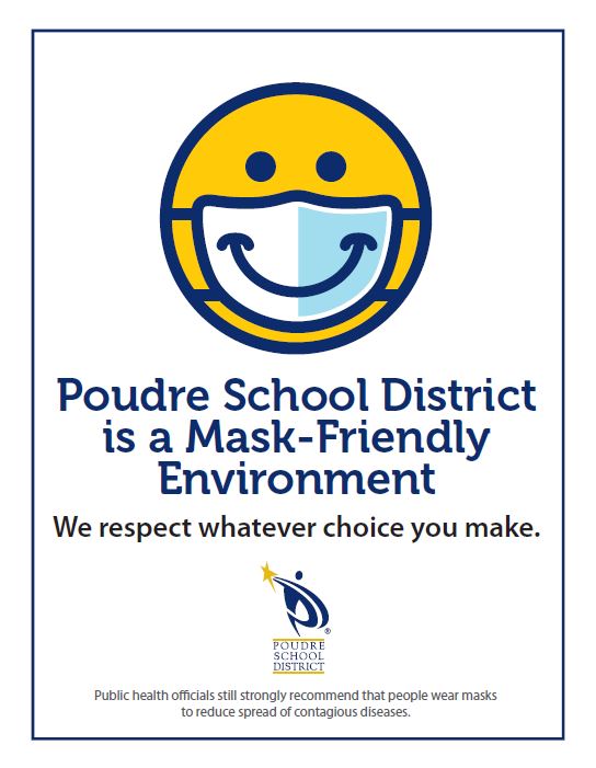 PSD is mask friendly poster with a smiley face with a mask on.