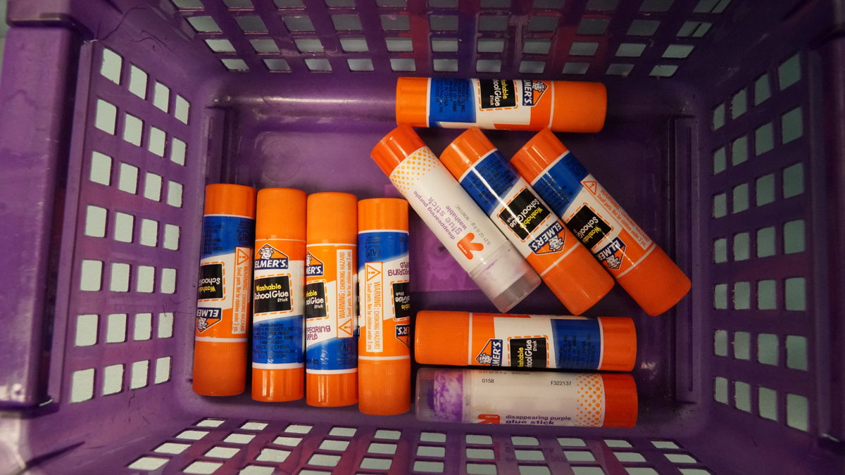 Basket of glue sticks