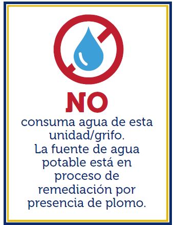 Signage in Spanish stating not to consume the water at this faucet/fixture.