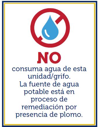 Signage in Spanish stating not to consume the water at this faucet/fixture.