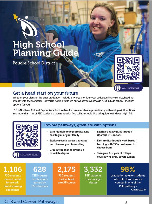 The cover of the high school planning guide. Text is in the linked document. 