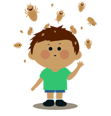 An animated boy with head lice.