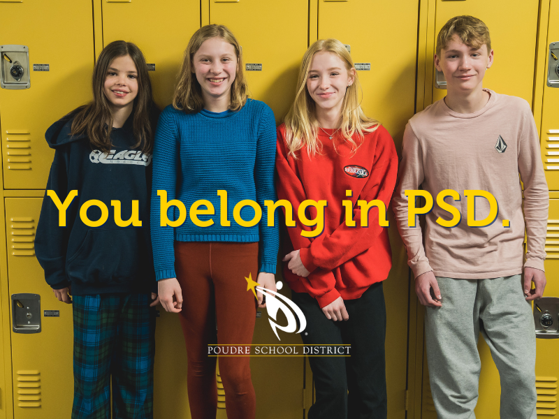 Middle school kids standing by lockers with "You Belong in PSD" text on the image.