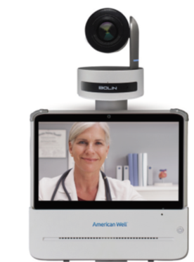 Computer screen showing physician through telehealth virtual care services.