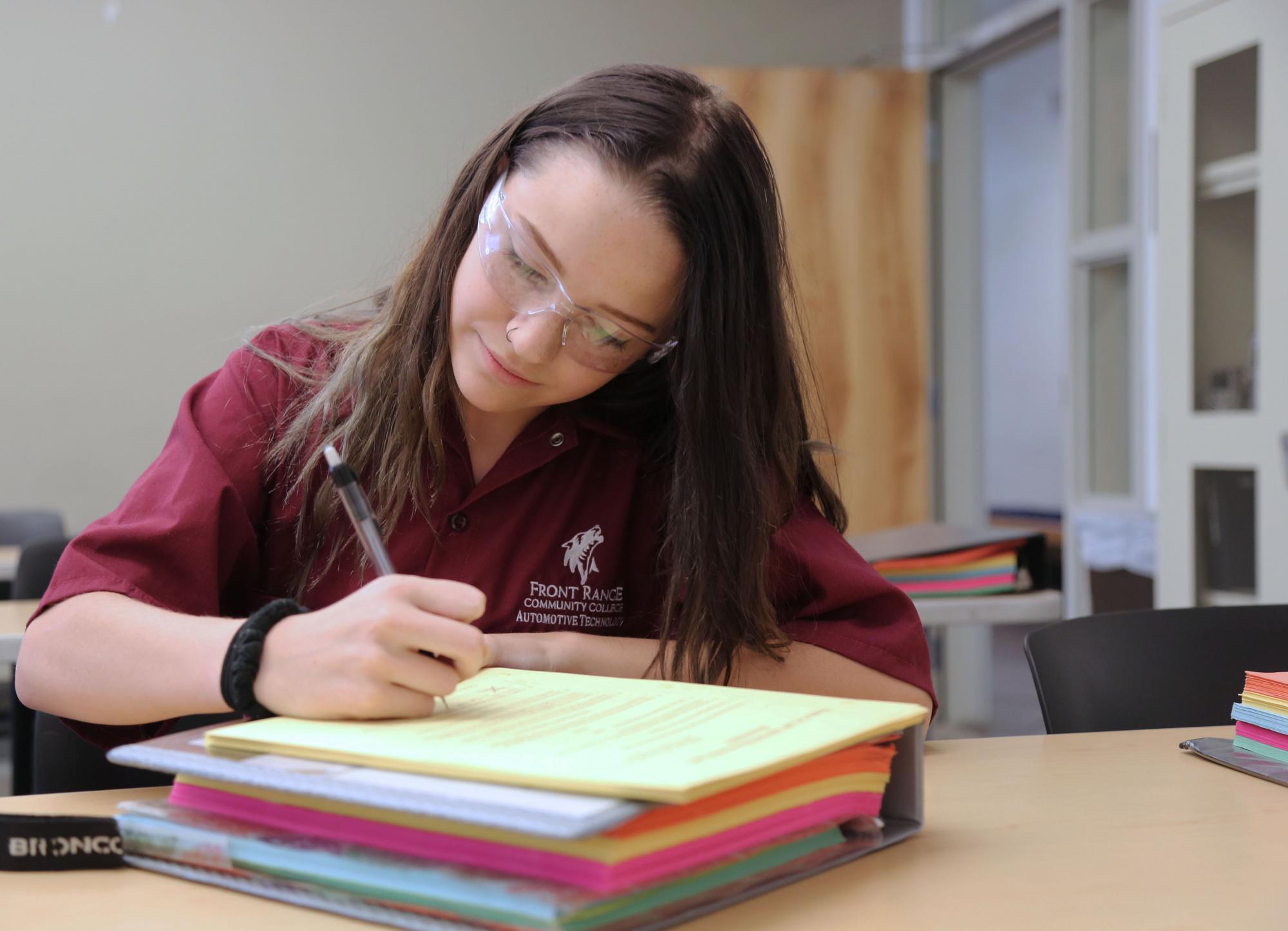 PHS student Jada Barry studies in class at Front Range Community College.