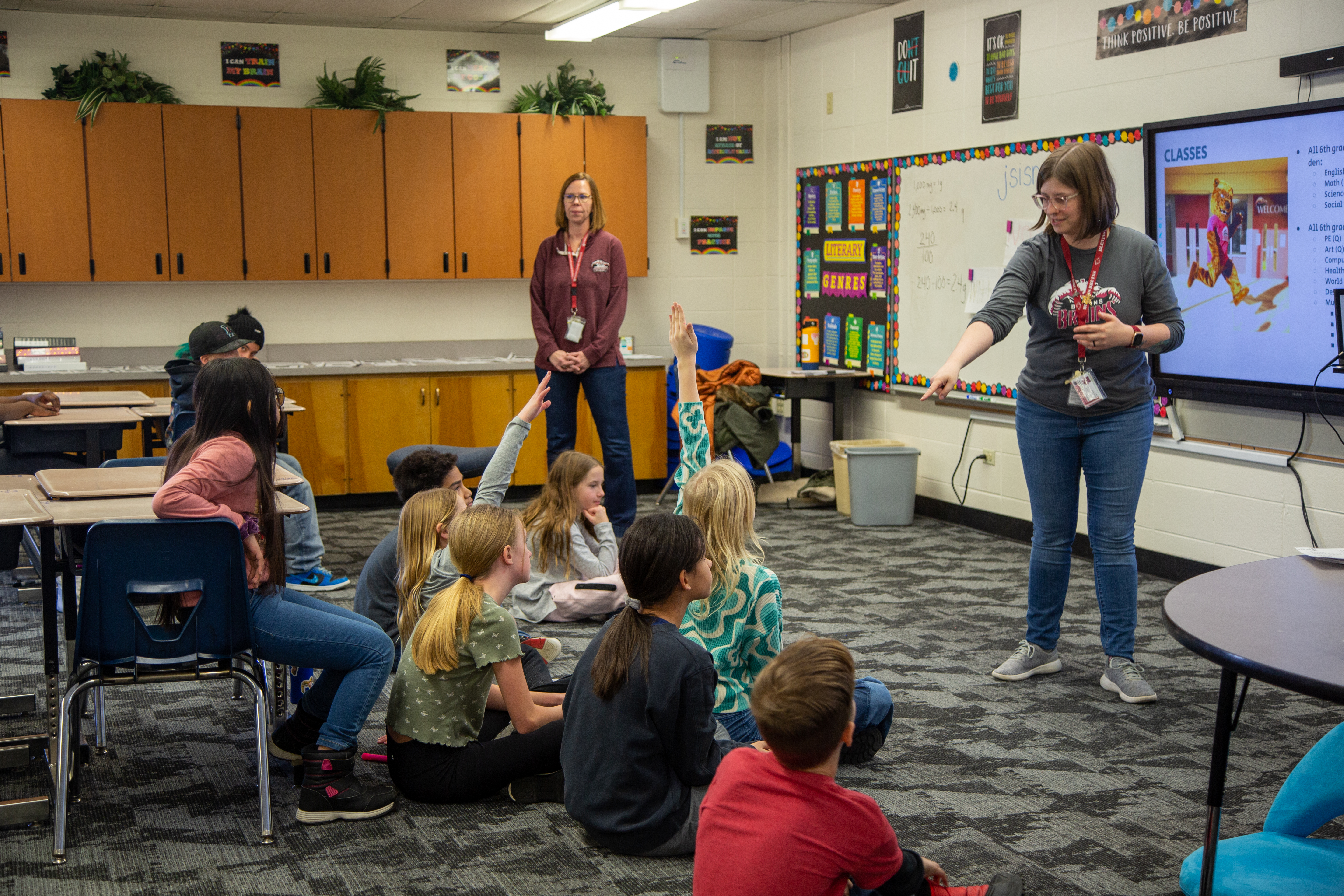 Counselors answer questions from students.