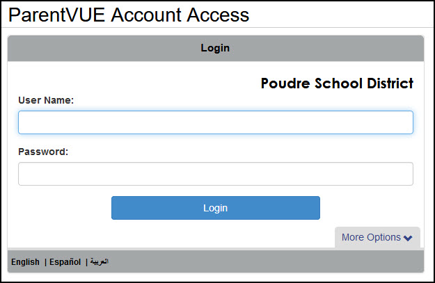 Screenshot of the Log In prompt for ParentVUE.