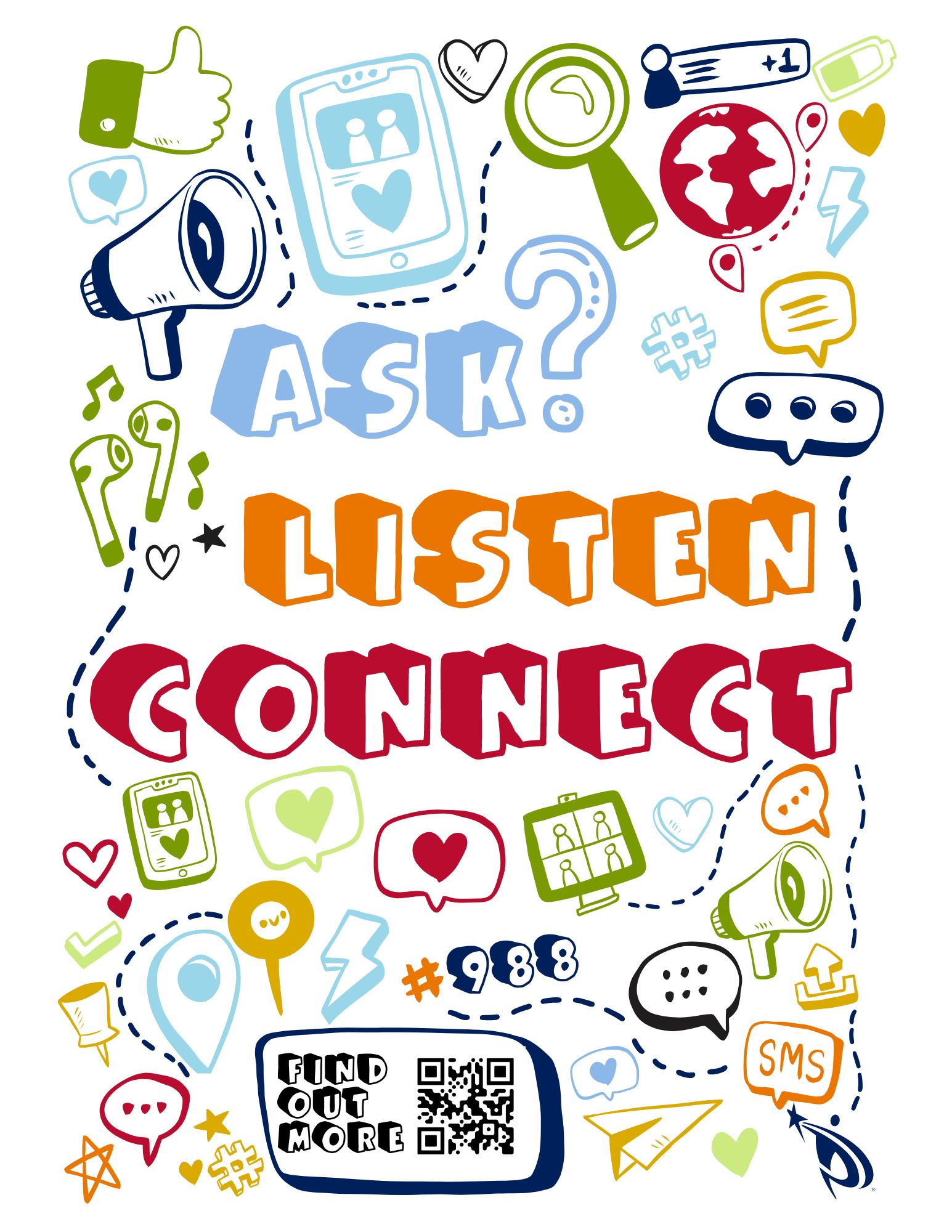 Ask, Listen Connect with graphics poster.