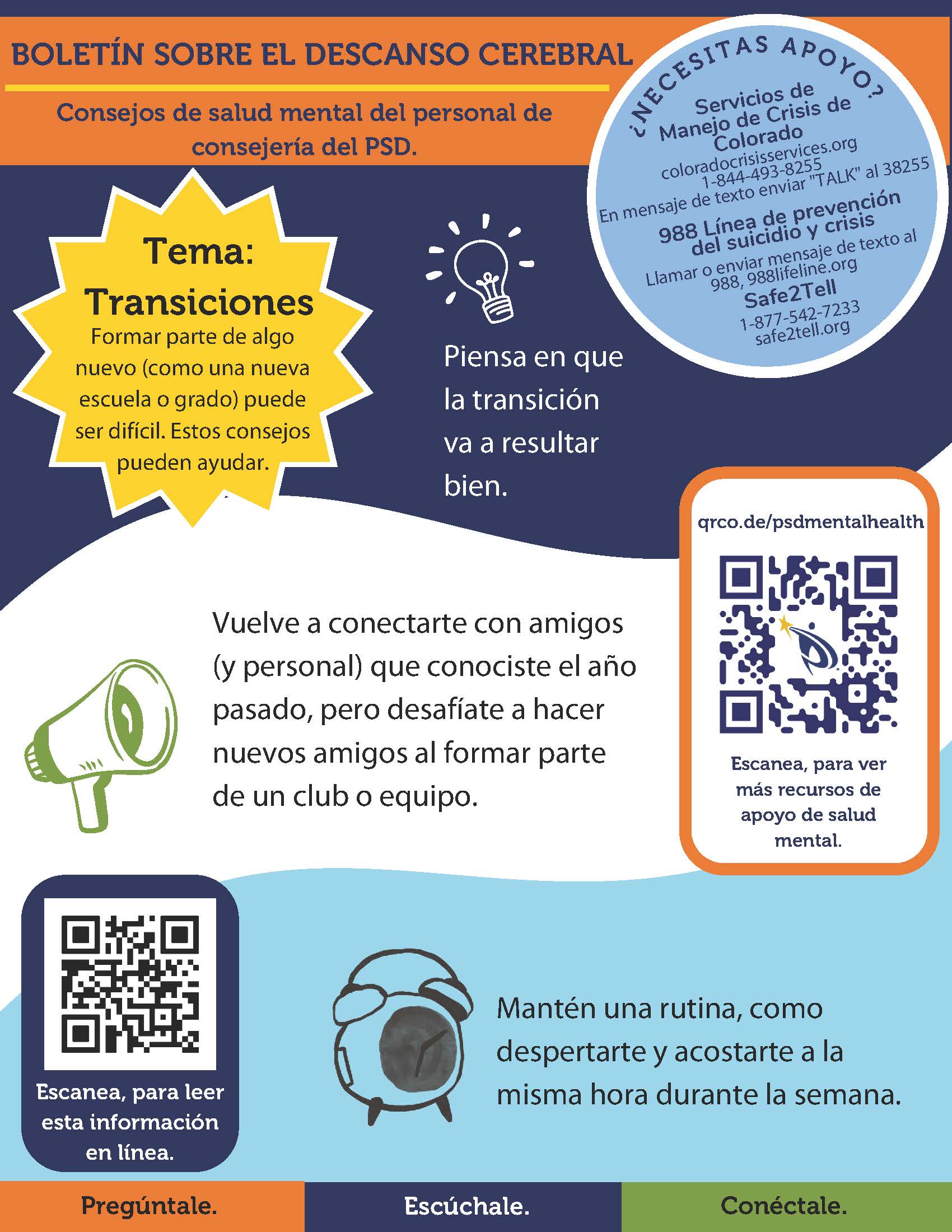 Spanish Brain Break about reconnecting in school - text is in the linked PDF document. 