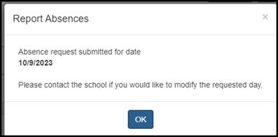 A screenshot that shows the absence request that was submitted. 