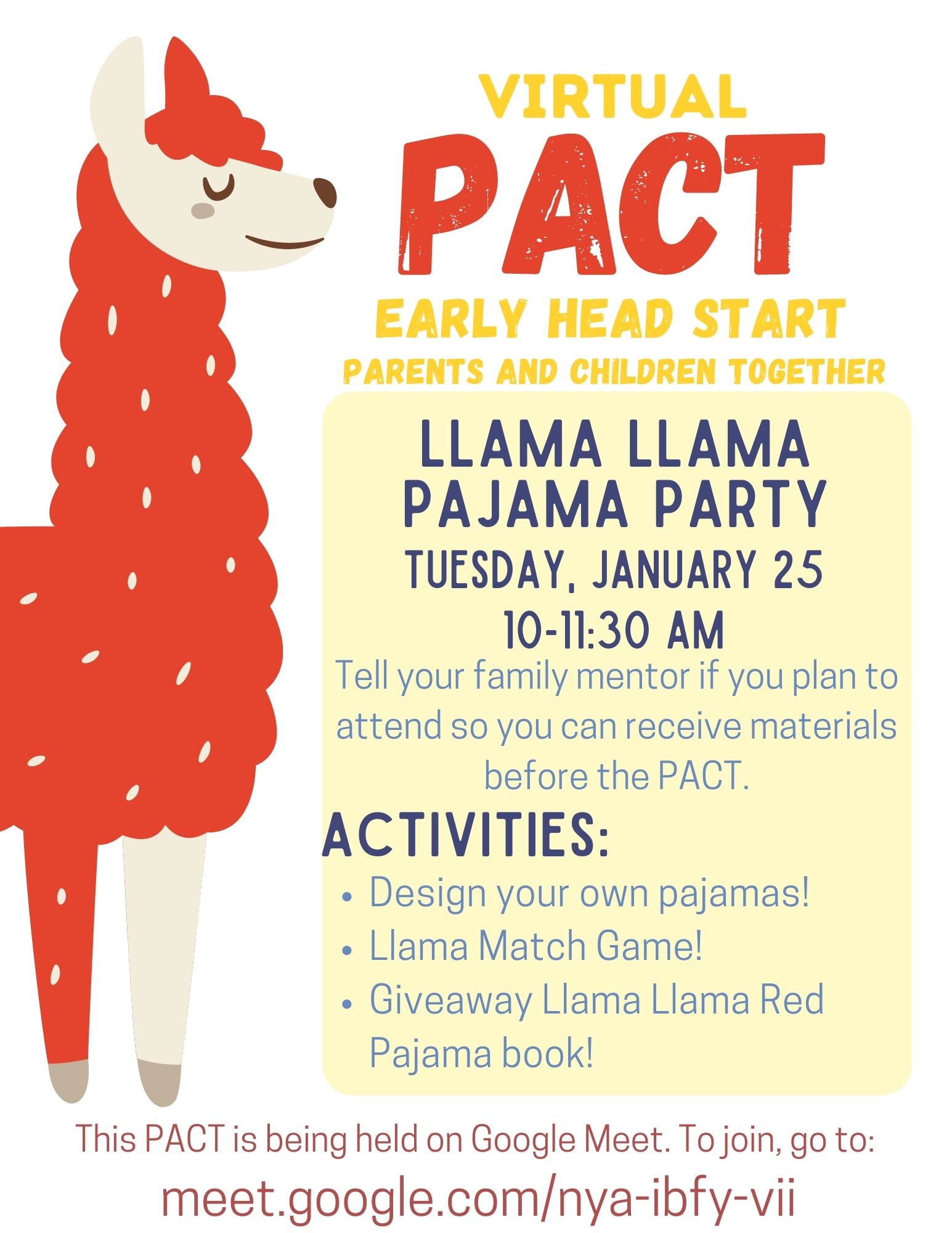 Llama Llama Pajama Party Virtual PACT flyer