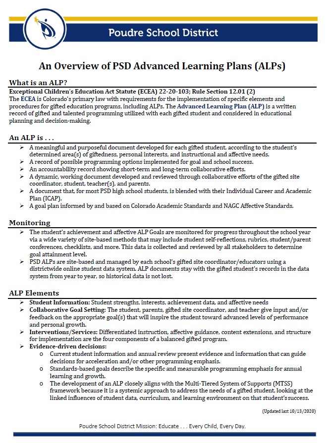Overview of PSD Advanced Learning Plans PDF