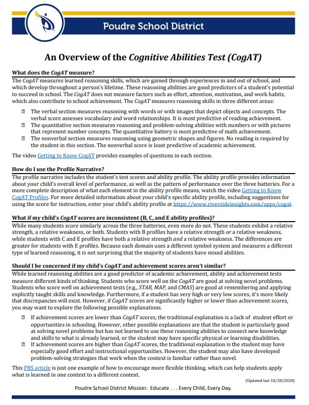 one pager about the cogat test
