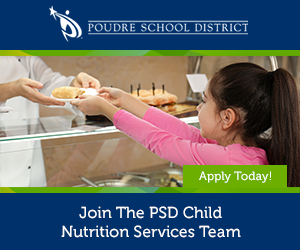 a student in school cafeteria receiving food with a caption of "Join the PSD Child Nutrition Services Team" at the bottom.