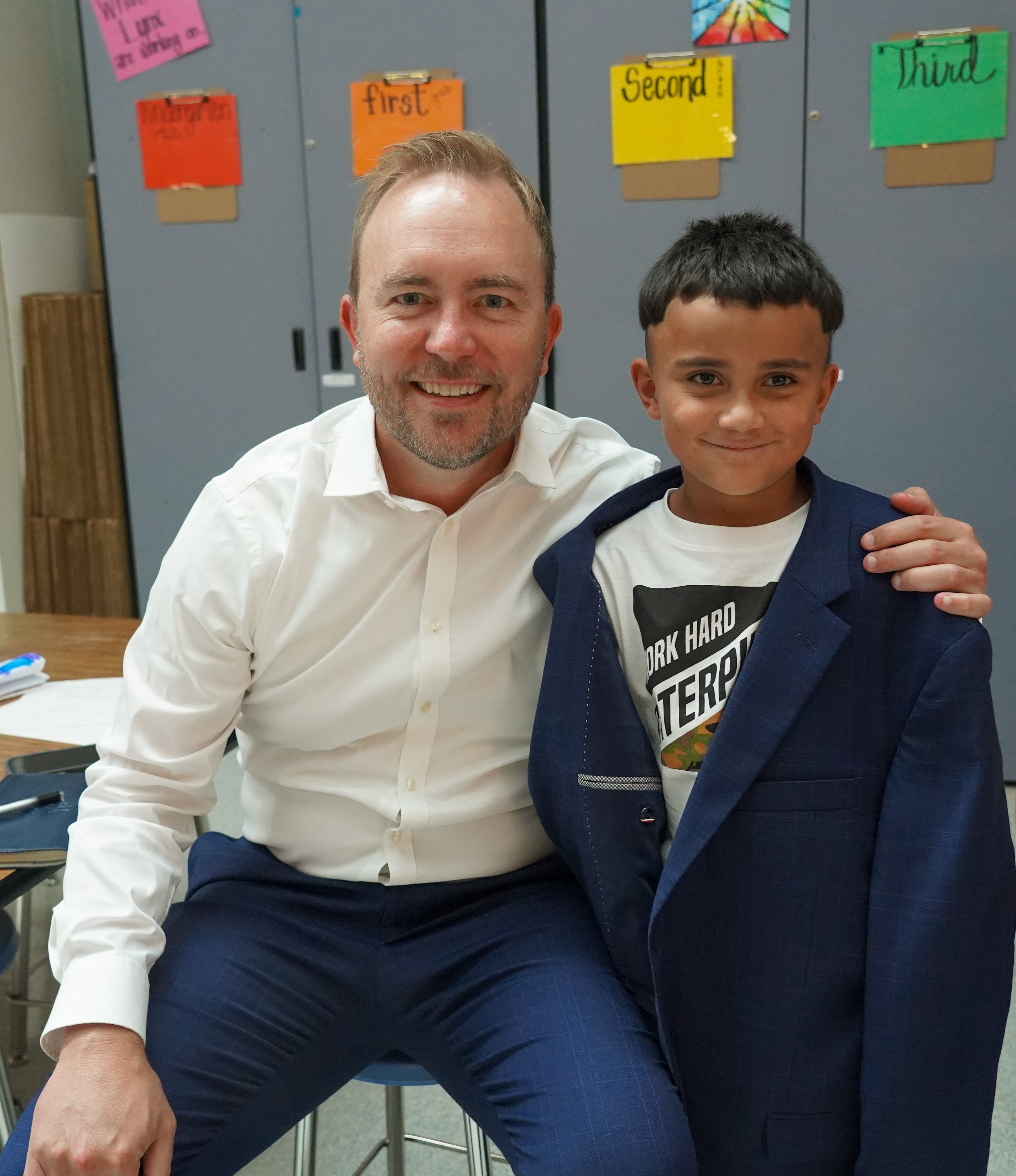 Superintendent Kingsley with Martin who is wearing the superintendent's jacket.