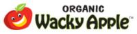 Smiling red apple with "Organic Wacky Apple"  - company logo