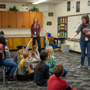 Counselors answer questions from students.