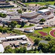A drone shot of Poudre High School and the JSSC.