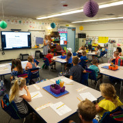 A classroom full of students.