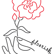 Drawing of a hand holding a rose.
