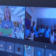 Students from both sides of the world ask each other questions. 